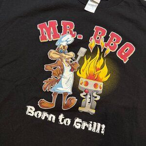 Vintage 1999 Looney Tunes Wille Coyote Mr BBQ Born to Grill Black Shirt Size XL